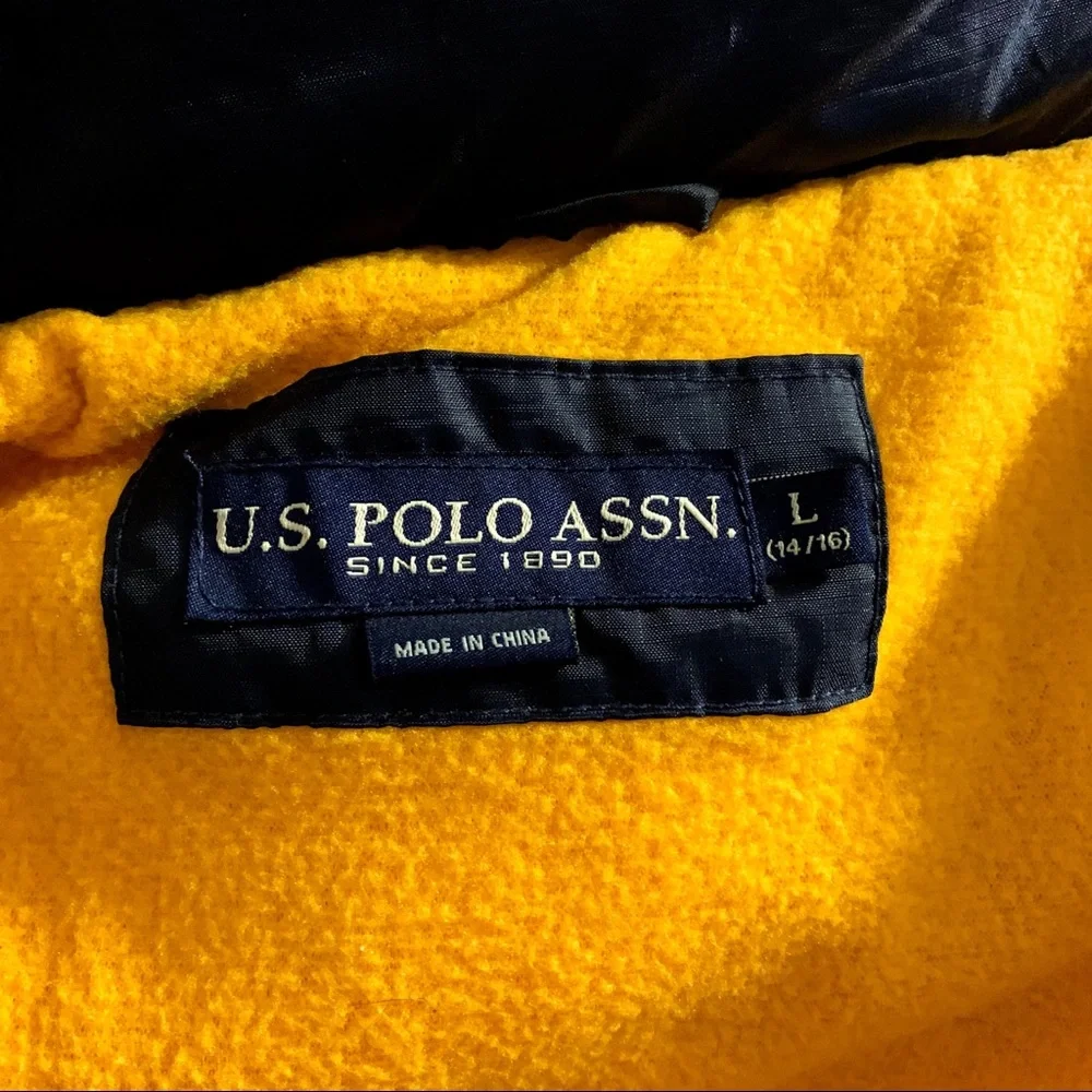 US polo assn boys L puffer hood coat fleece jacket blue snow warm